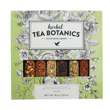 Box of Herbal Tea Botanics with floral design on a white background.