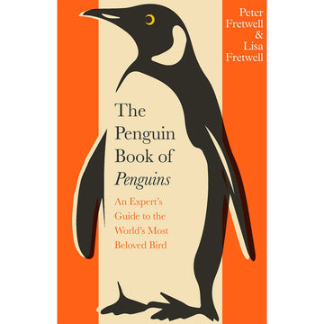 Book cover of 'The Penguin Book of Penguins' with a penguin illustration on an orange background.