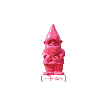 A pin shaped like a pink garden gnome with the text 'Floriade' at the bottom.