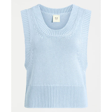 Light blue knitted vest on a white background.