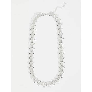 A silver chunky chain necklace with spiky links in between.