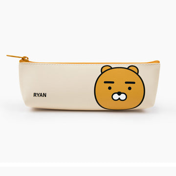 Pencil case with a cartoon bear face design and 'RYAN' branding on a white background.