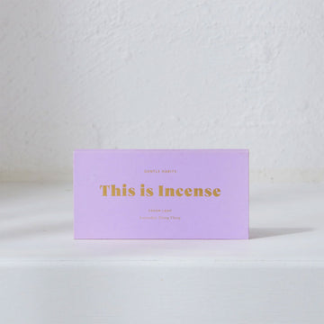 A purple rectangle box with the text 'This is Incense' written in gold.