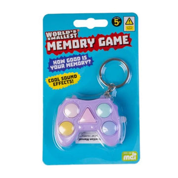 A game in the shape of a controller with coloured buttons is in clear packaging attached to a blue card backing.