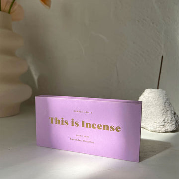 A purple rectangle box with the text 'This is Incense' written in gold.