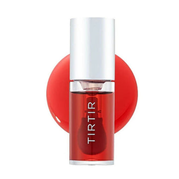 Red lip gloss with white cap on a white background.