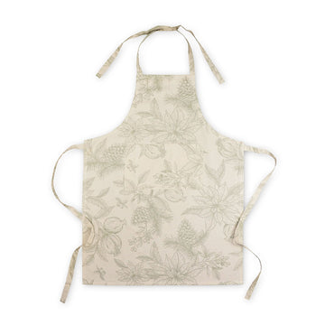 Beige apron with floral pattern on a white background.