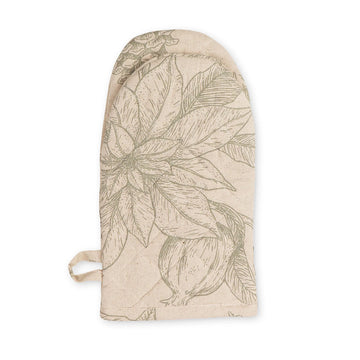 Oven mitt with leaf pattern on a white background.