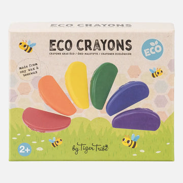 A box titled 'Eco Crayons' with a photo of the six different coloured crayons inside.