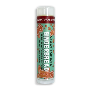 Lip balm with gingerbread design on a white background.