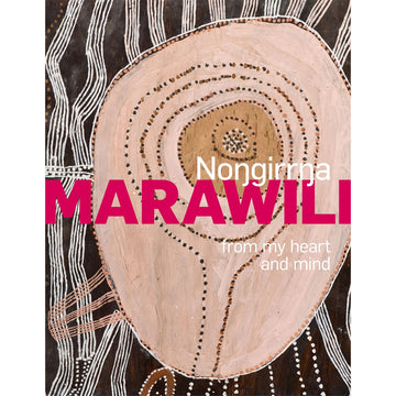 'Nongirrna Marawili' book cover featuring an Indigenous drawing of a tree stump with a brown background.