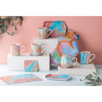 A reusable shopping bag illustrated with colourful artwork by Megan Corby.