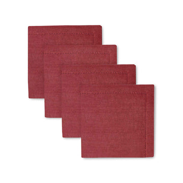 Set of four red napkins on a white background.
