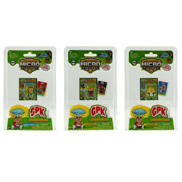Three micro figurines inside clear packaging with the text 'GPK' on the front.