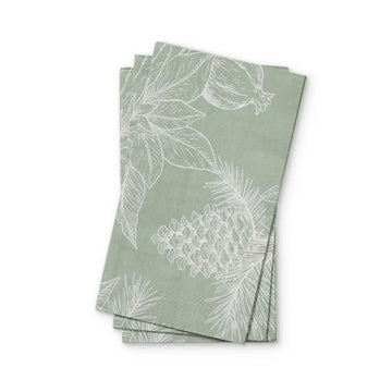 Set of green napkins with white leaf pattern on a white background.