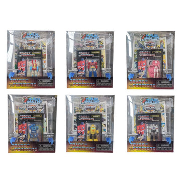 Six sets of Transformer action figures with a comic book packaged together.