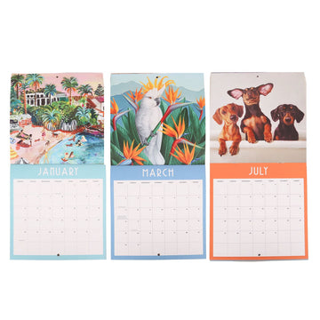 2026 calendar with bird illustrations on a light blue background.