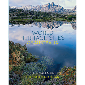 'World Heritage Sites of Australia' book cover featuring a landscape photo of water and mountains.