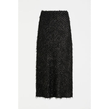 Black textured skirt on a white background.