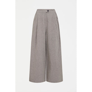 Gray wide-leg pants on a white background.