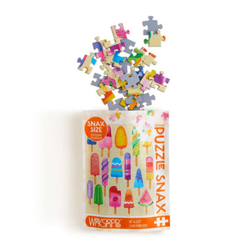 A packet with puzzle pieces coming out of the top. The packet has illustrations of popsicles.