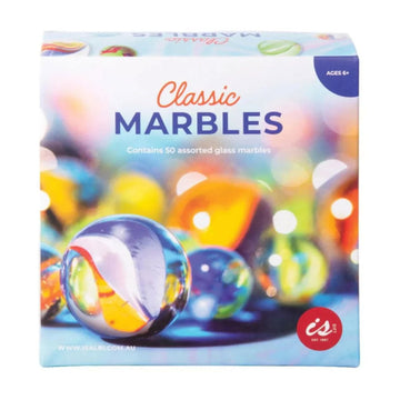 A box titled 'Classic Marbles' with a close up photo of a marble on the cover.