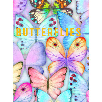 'Butterflies' book cover featuring hand drawn colourful butterflies over the cover.