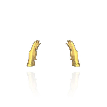 A pair of gold earrings in the shape of cockatoos.