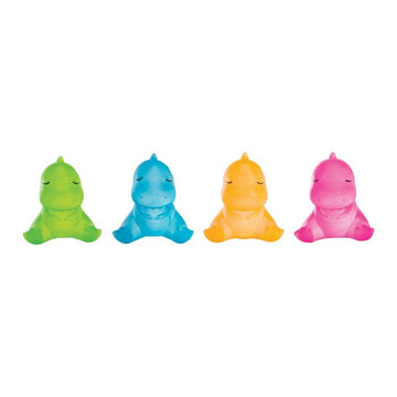 A dinosaur squishy toys pictured, each in a different colour.