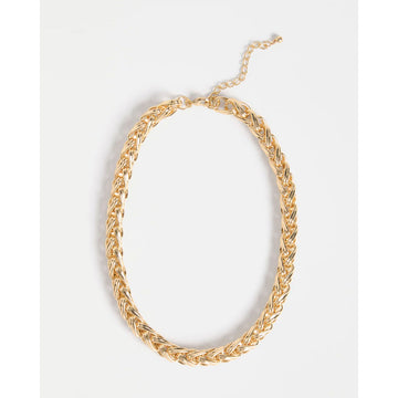 Gold chain necklace on a white background.