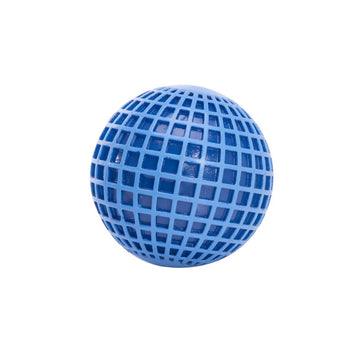 A blue squishy ball with a square pattern.