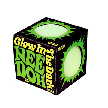 A stress ball inside a cube box with the text 'Need Doh Glow in the Dark on the side.