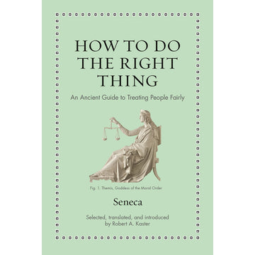 'How to Do the Right Thing' book cover featuring a photo of a white statue of a person sitting down holding scales against a mint green background.