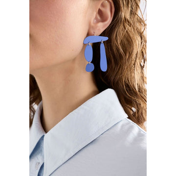 Pair of black earrings on a white background.