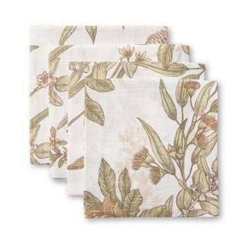 A set of four fabric napkins printed with a floral pattern.