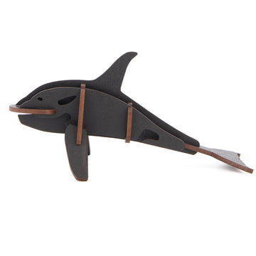 A 3D model of an orca made from laser cut wood.