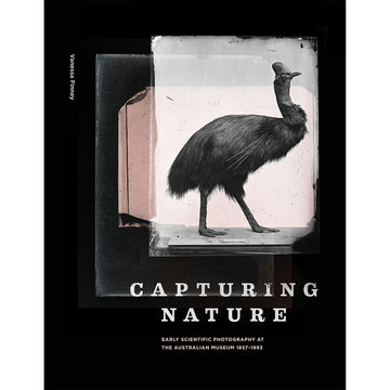 'Capturing Nature' book cover featuring an illustration of an emu on two layers over a black background.