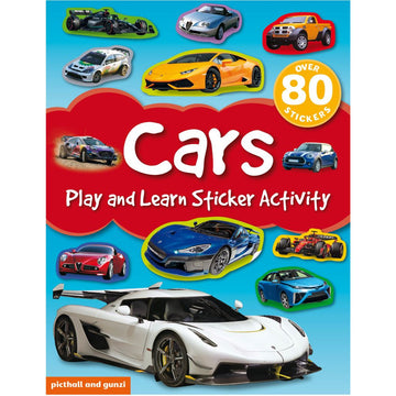 'Cars Play and Learn Sticker Activity' book cover featuring stickers of photos of cars.