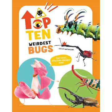 'Top Ten Weirdest Bugs' book cover featuring close up photos of five different bugs.