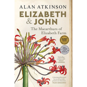 'Elizabeth & John' book cover featuring an illustration of a plant with red flowers.