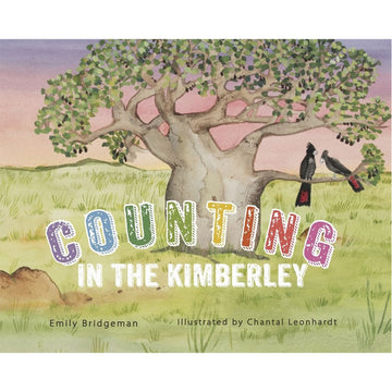 'Counting in the Kimberley' book cover featuring an illustration of two black cockatoos in a tree.