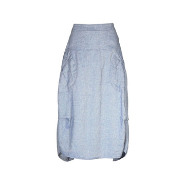 Light blue denim skirt on a white background.