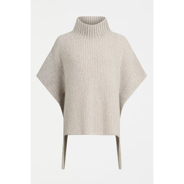 Beige poncho with a high neckline on a white background.