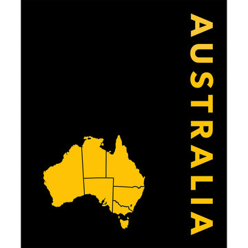 'Australia' book cover featuring the title and a map of Australia in yellow on a black background.