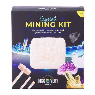 A box titled 'Crystal Mining Kit' with a photo of a sand block and tools with crystals. 