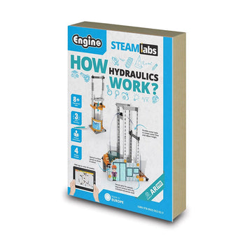 Box for 'How Hydraulics Work?' educational product by Engine Steam Labs on a white background.