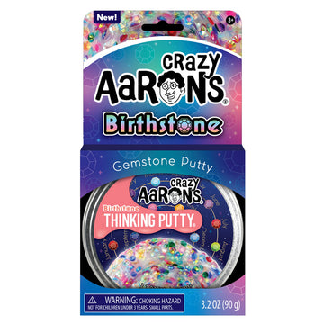 A packet with a round container and the heading 'Crazy Aarons Birthstone Thinking Putty'.