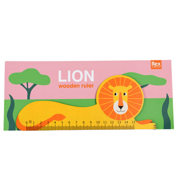 A 15 cm lion shaped ruler coloured orange.