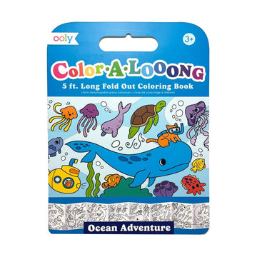 A kids colouring book titled 'Colour A Looong' with an ocean theme.