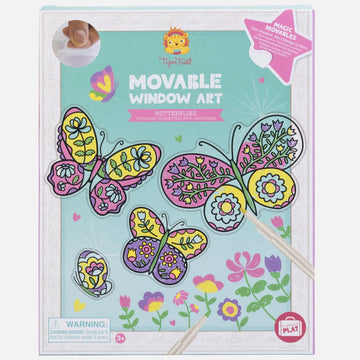 A box titled 'Movable Window Art' with an image of butterfly stickers being coloured in.